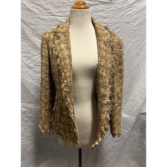 Anne Klein’s Women’s Brown-Tone Tweed Jacket Size 12 Made in Korea - Picture 1 of 6
